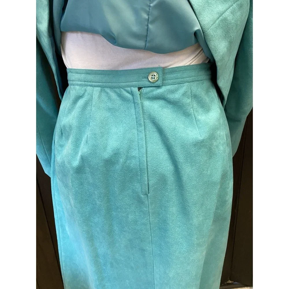 Vintage Roth-Le-Cover Ultra Suede Jacket Skirt 2pc Suit Green Women's size 14
